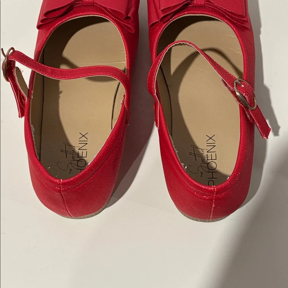 Pipperdoodles Lot of 2 Sparkly Silver & Red Bow Girls Velcro Shoes Pip Squeak